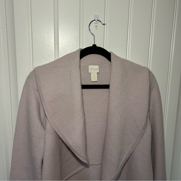 Chico’s Lavender Boiled Wool Yvonne Cropped Long Sleeve Cardigan Size 6 - Picture 2 of 11